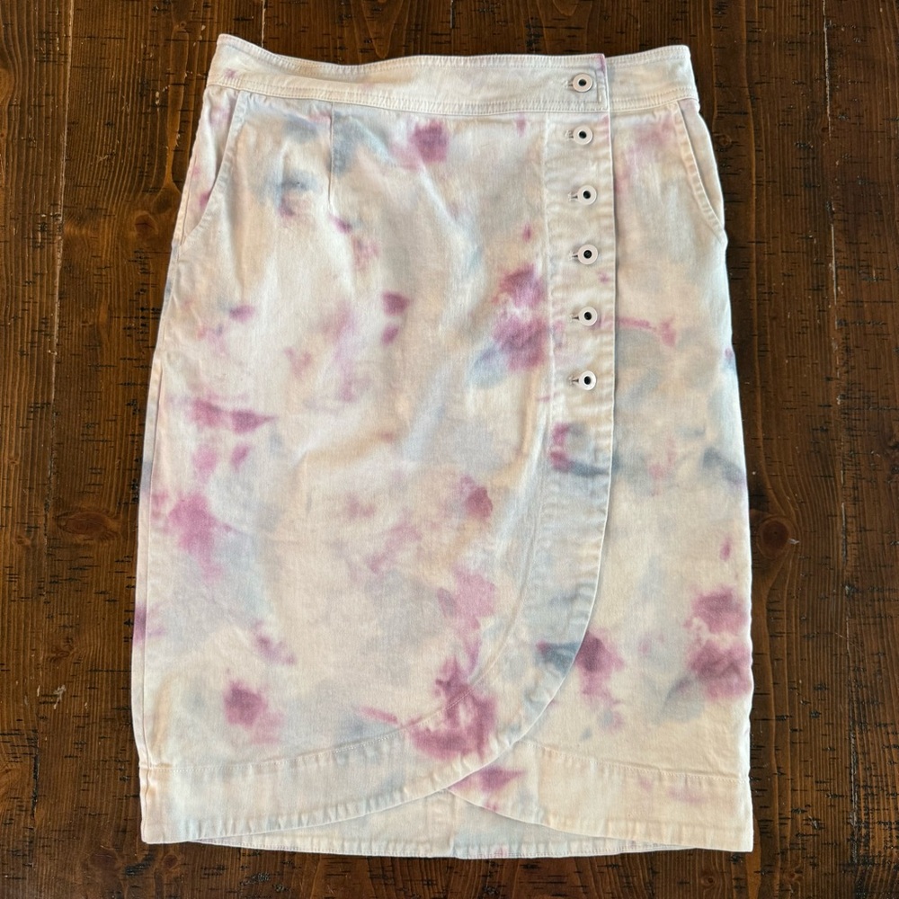 Anthropologie Denim Midi Skirt Light Wash Tie Dye Sz 6 EUC